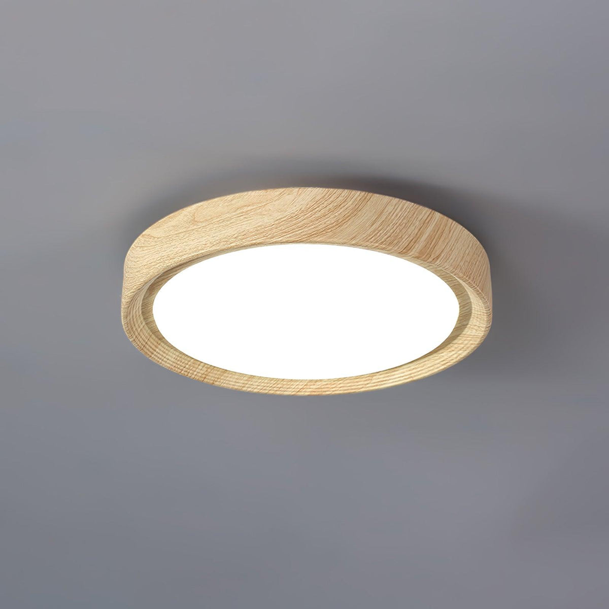 Lampa sufitowa okrągła z efektem słojów drewna