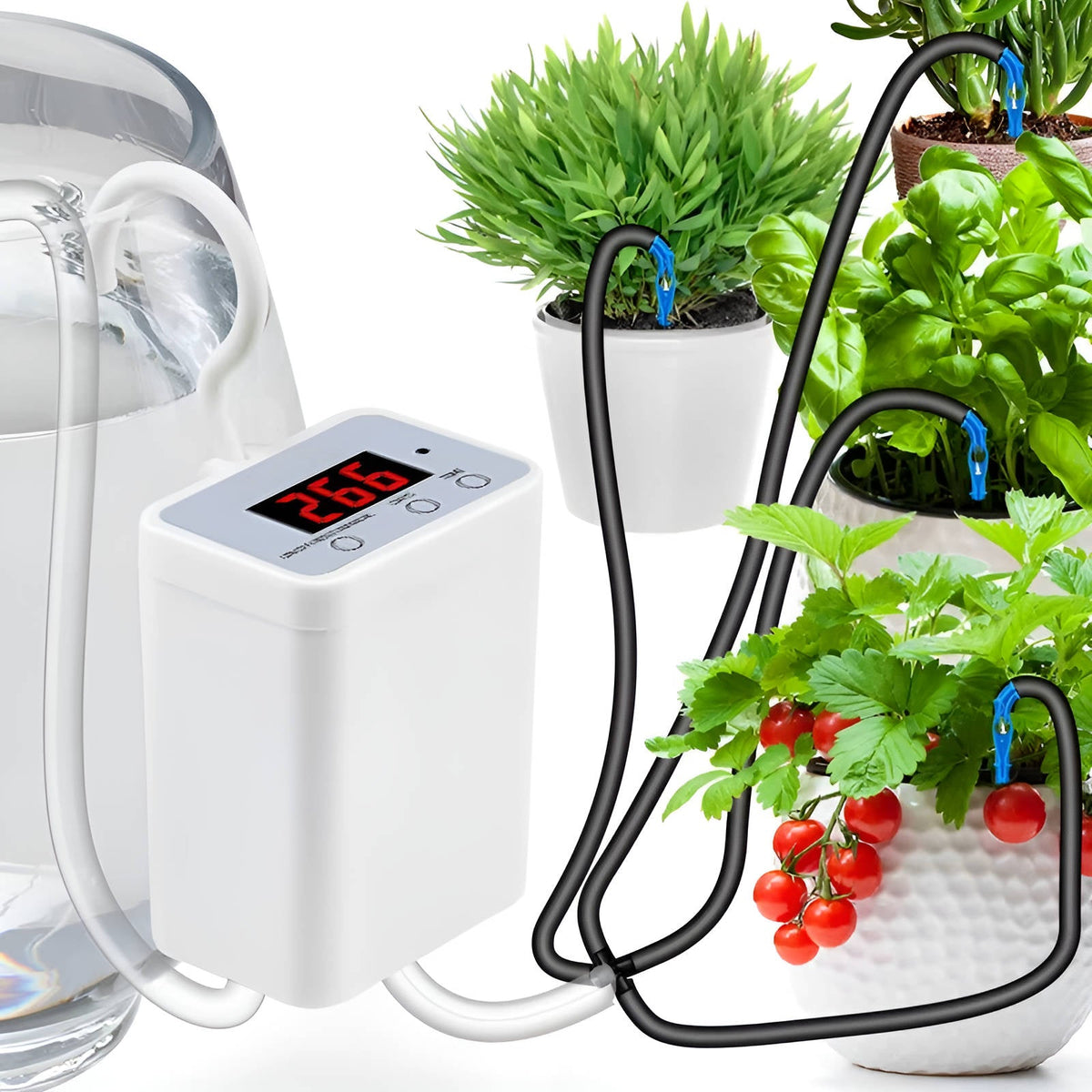 Plant watering set with automatic pump and tubes