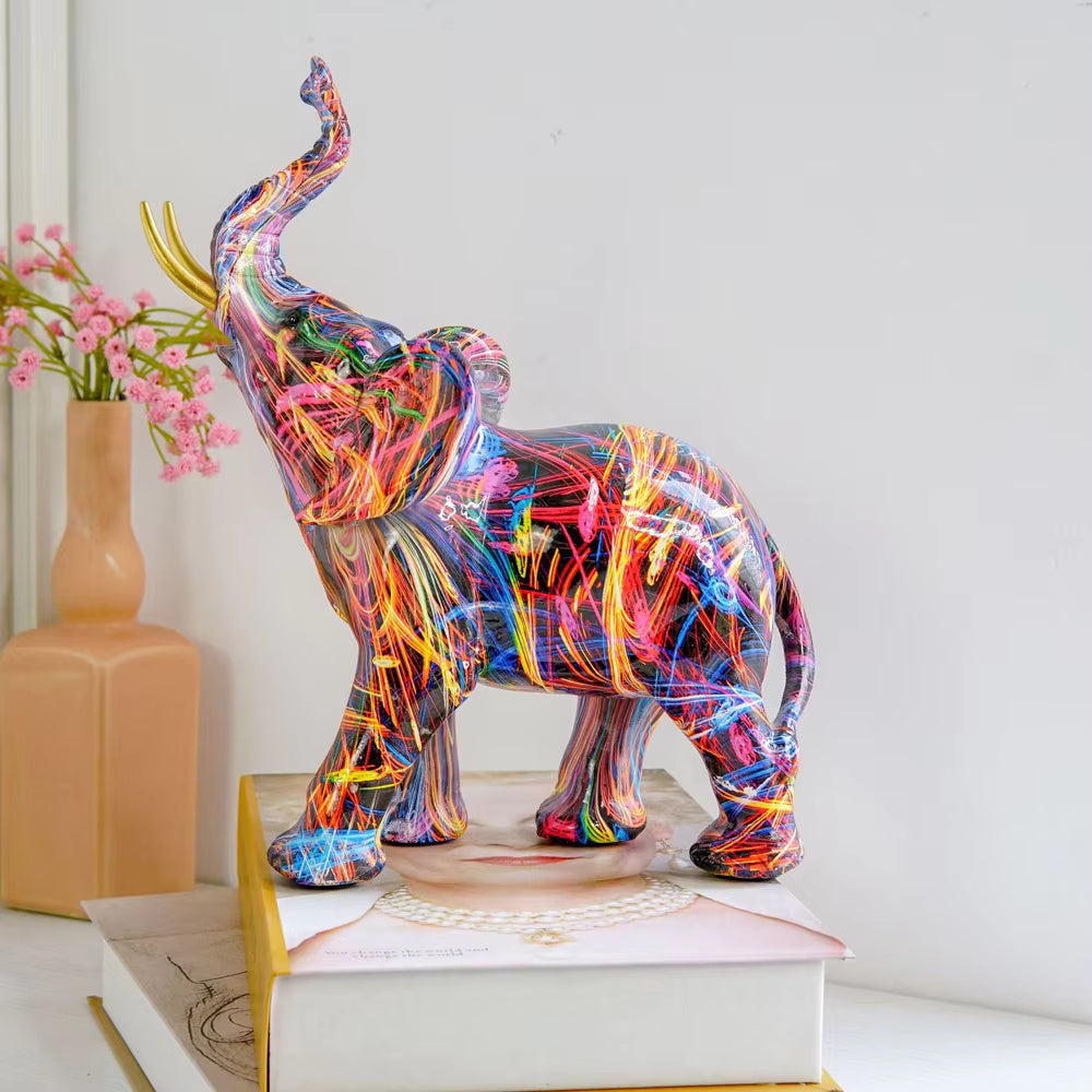 Colorful elephant figurine modern resin sculpture decoration