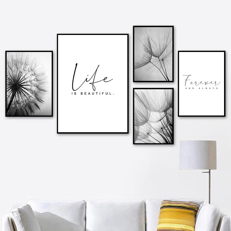 Moderne wanddecoratie met een paardenbloemmotief