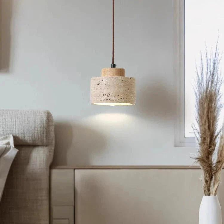 Minimalistyczna Lampa Wisząca z Travertynu Naturalnego 18