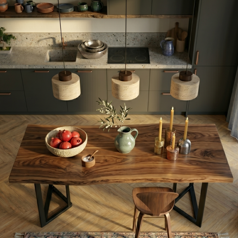 Minimalistyczna Lampa Wisząca z Travertynu Naturalnego 33