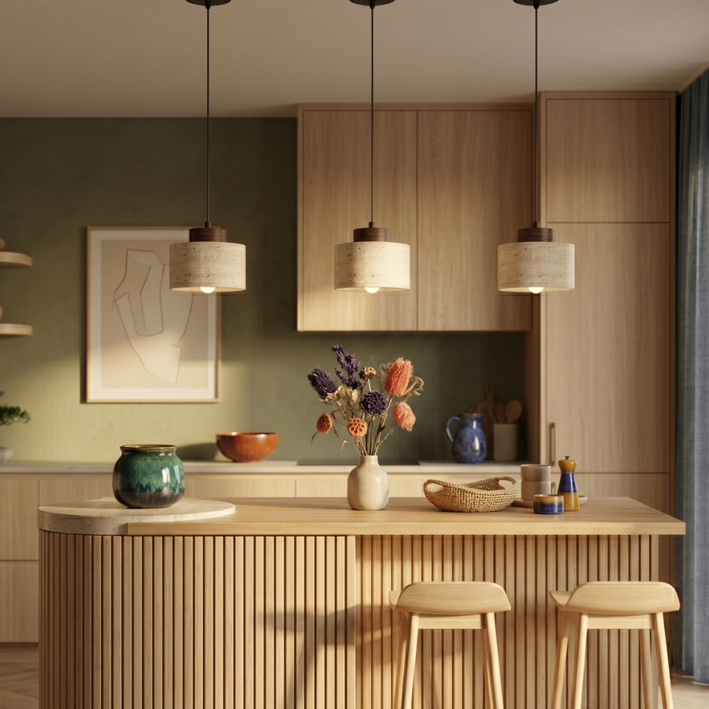 Minimalistyczna Lampa Wisząca z Travertynu Naturalnego 34