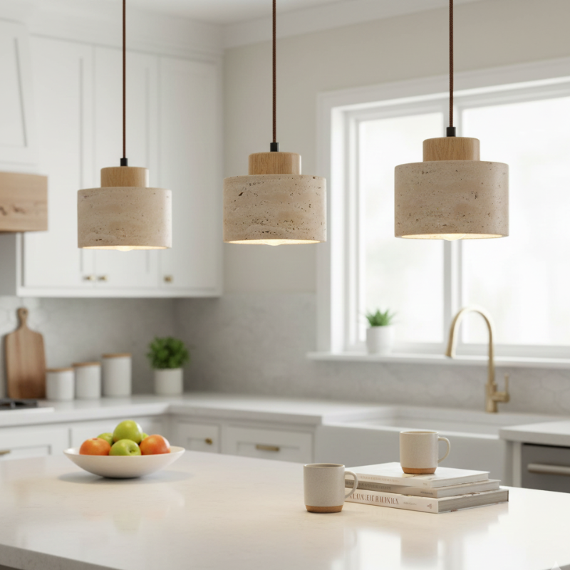 Minimalistyczna Lampa Wisząca z Travertynu Naturalnego 3