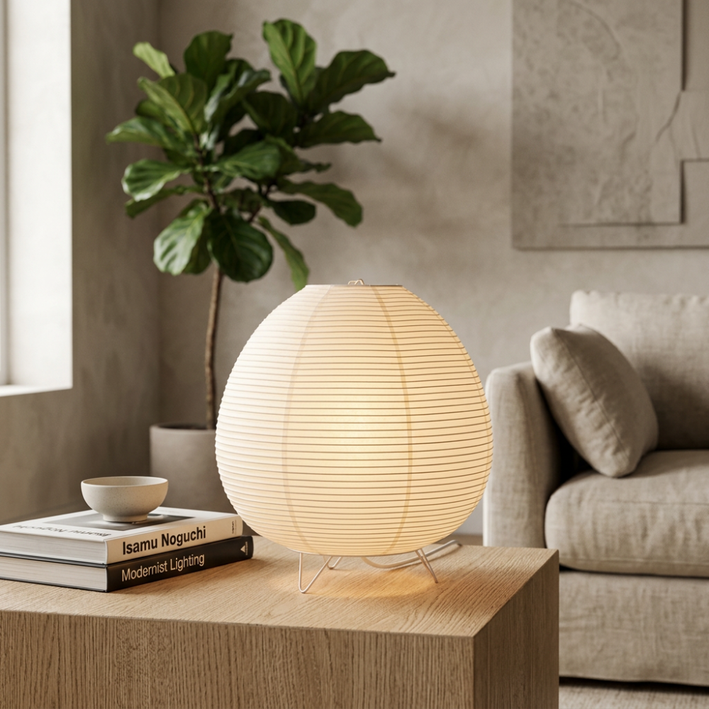 Lampa Stołowa z Papieru Ryzowego Japandi Tripod Ciepłe Światło 3