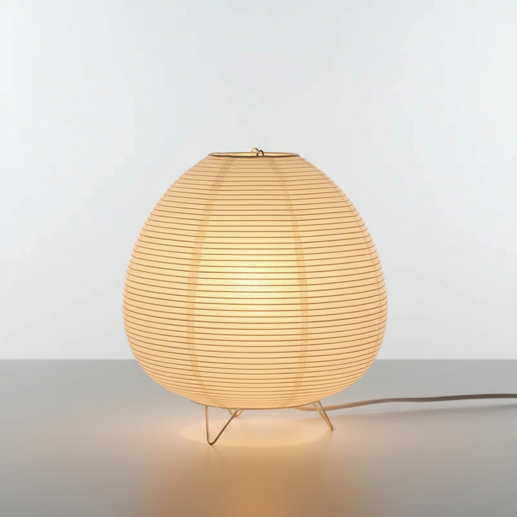 Lampa Stołowa z Papieru Ryzowego Japandi Tripod Ciepłe Światło 5