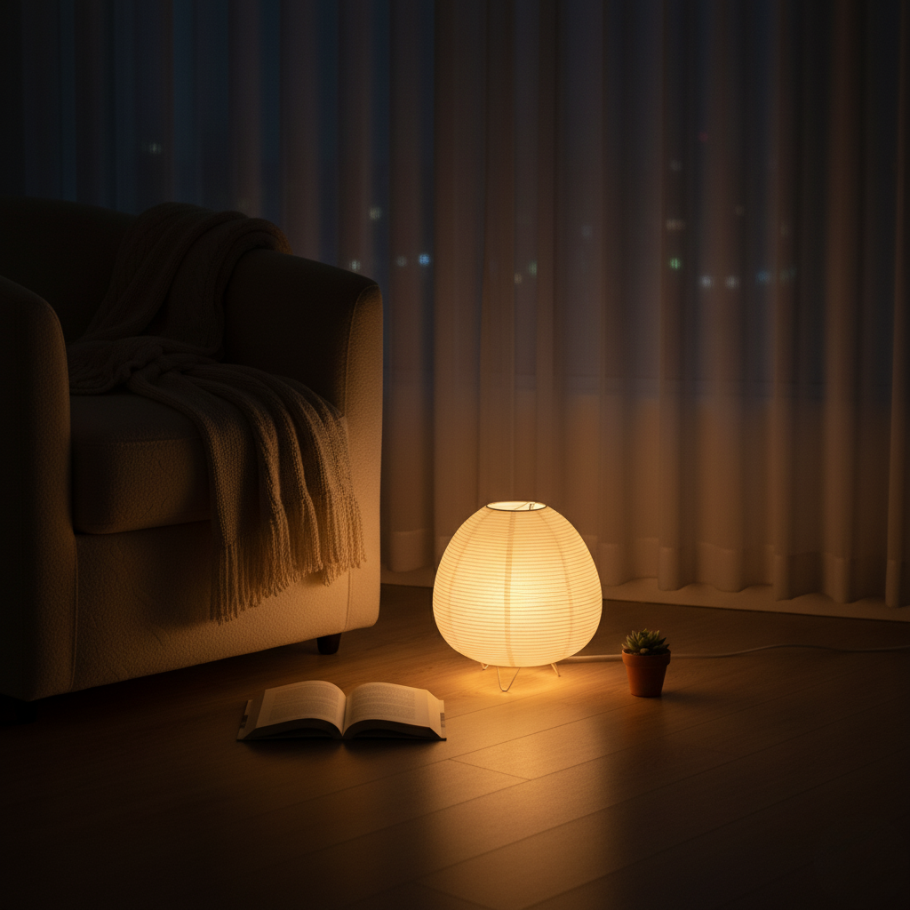Lampa Stołowa z Papieru Ryzowego Japandi Tripod Ciepłe Światło 6