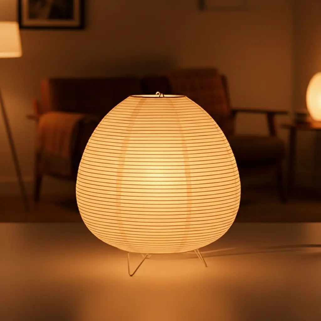 Lampa Stołowa z Papieru Ryzowego Japandi Tripod Ciepłe Światło 7