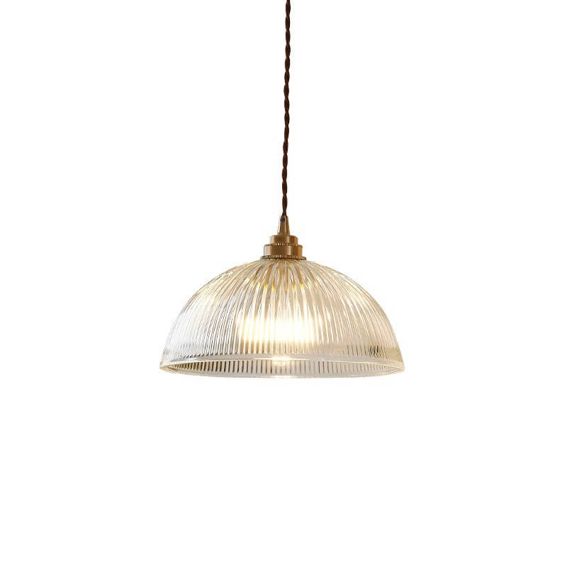 Nowoczesna lampa wisząca z ryflowanego szkła o kopułowej formie