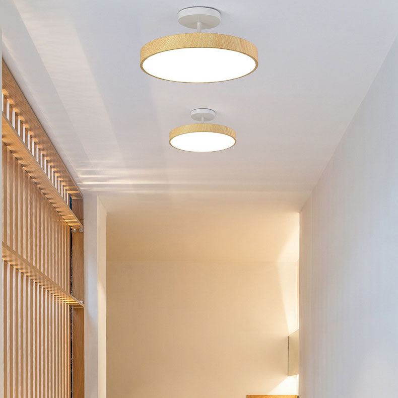 Nowoczesna japońska okrągła lampa sufitowa LED z drewna