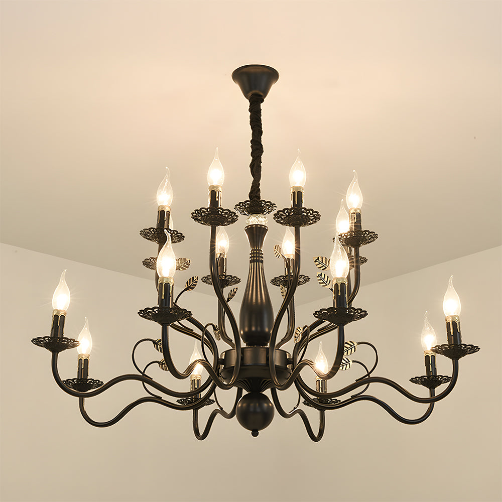 Klasyczna lampa sufitowa ring z giętymi ramionami i świecznikami