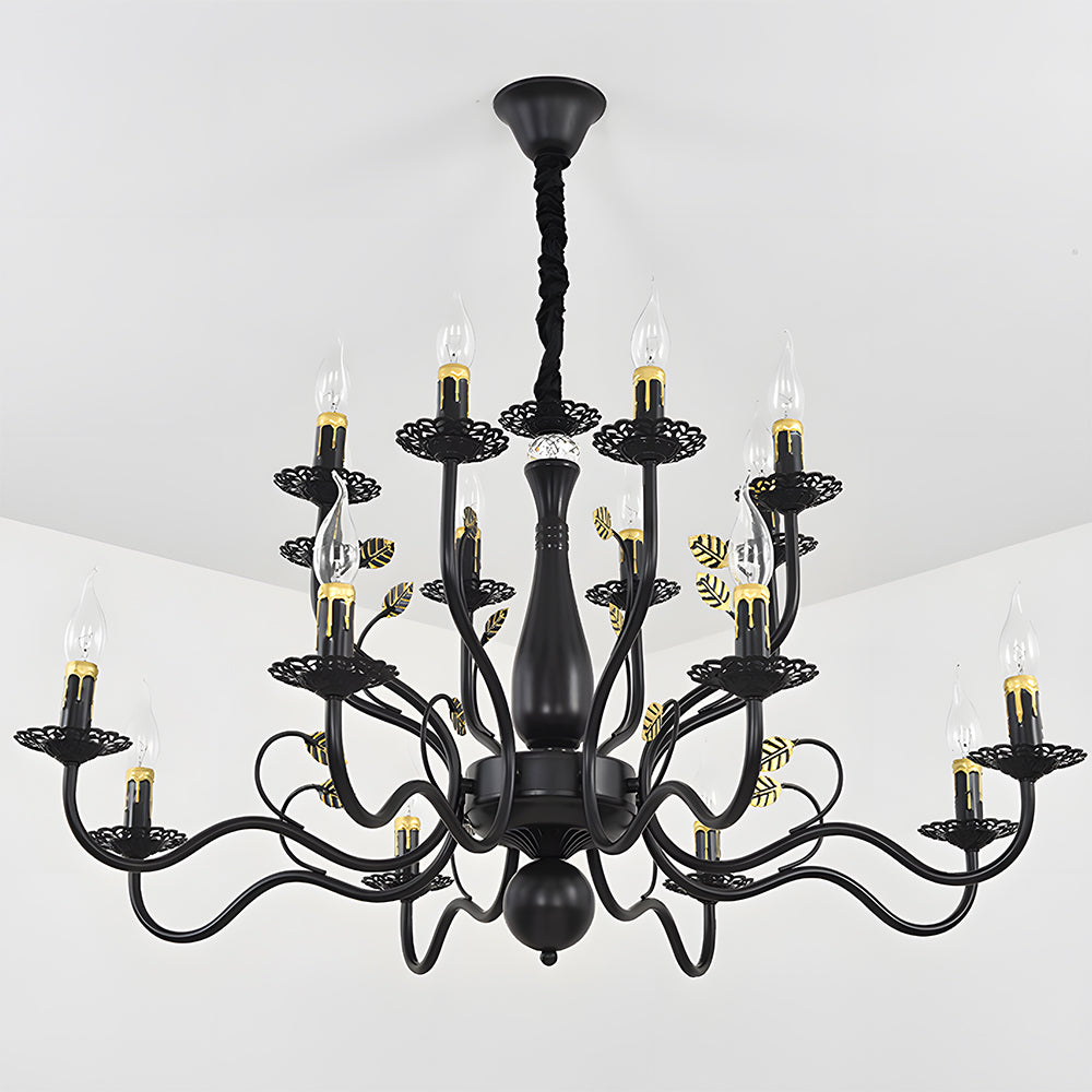 Klasyczna lampa sufitowa ring z giętymi ramionami i świecznikami