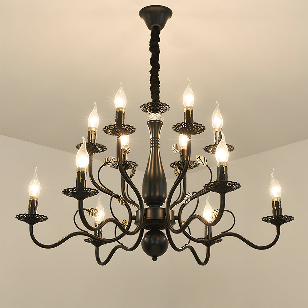 Klasyczna lampa sufitowa ring z giętymi ramionami i świecznikami