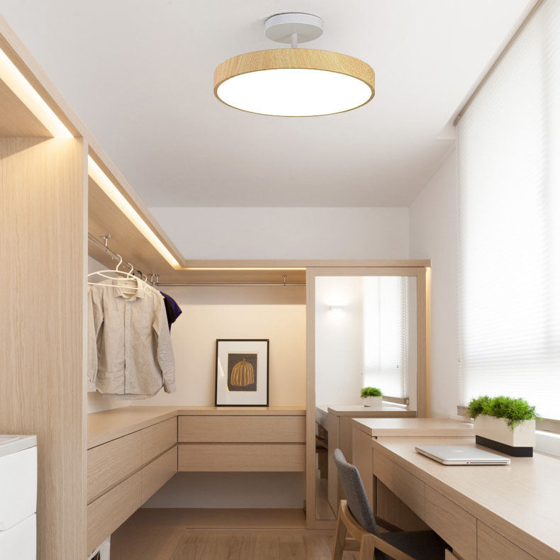Modern Japanese round wooden LED ceiling lamp
