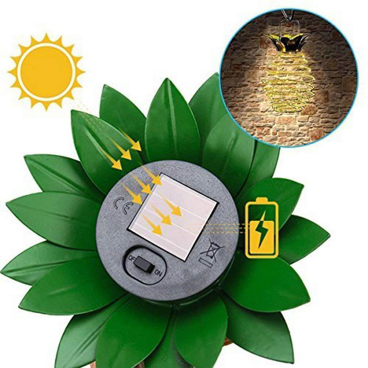 Solarna latarnia wisząca ananas ze spiralnym światłem