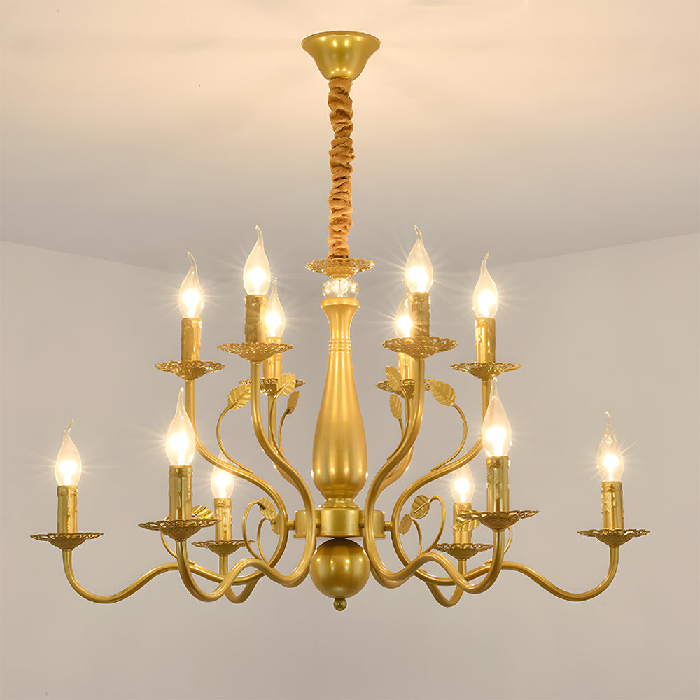 Klasyczna lampa sufitowa ring z giętymi ramionami i świecznikami