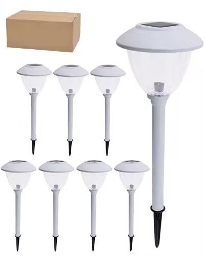 Zestaw ośmiu solarnych lamp ścieżkowych ze stali nierdzewnej