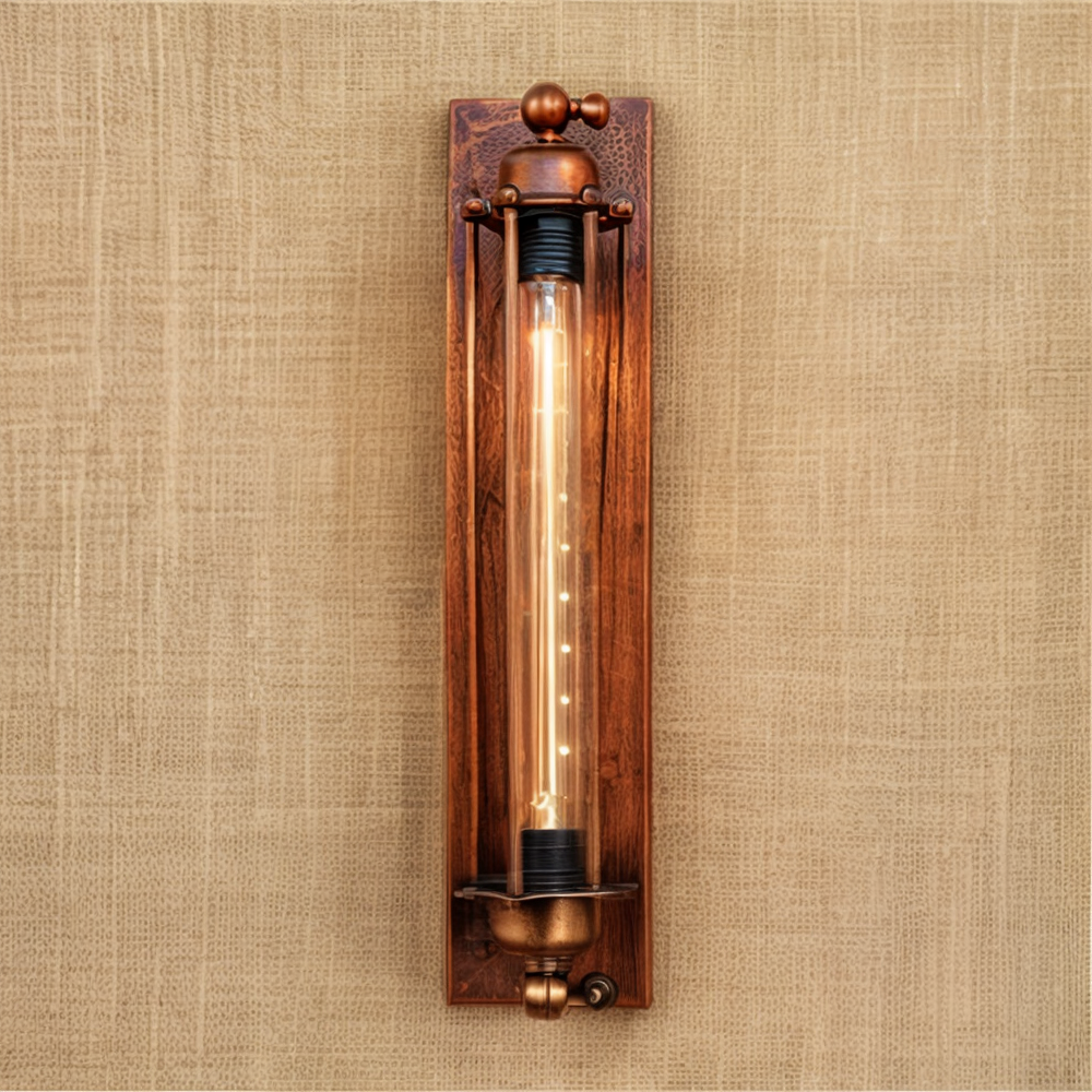 Industriële wandlamp met langwerpige glazen kap