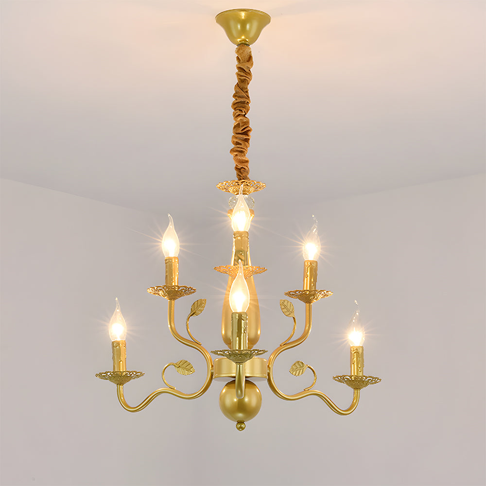 Klasyczna lampa sufitowa ring z giętymi ramionami i świecznikami