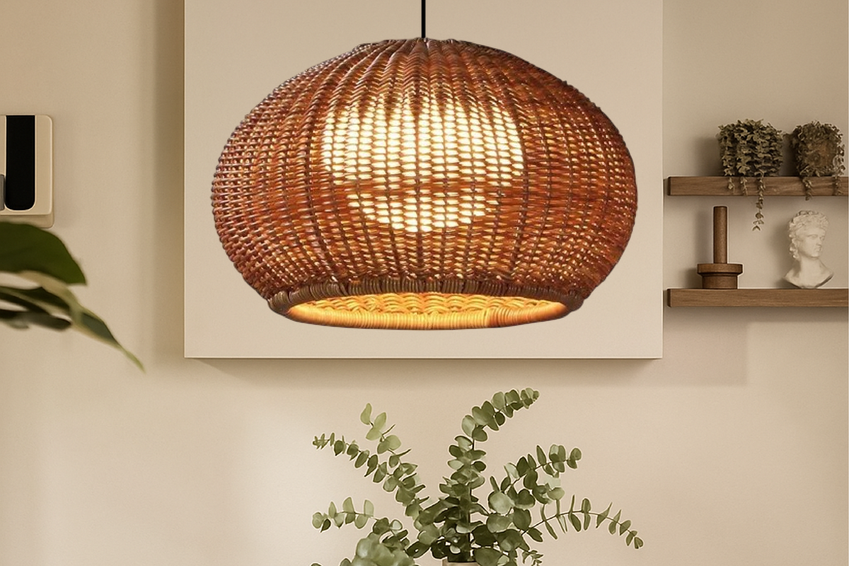 Lampa sufitowa z organicznego plecionego bambusa