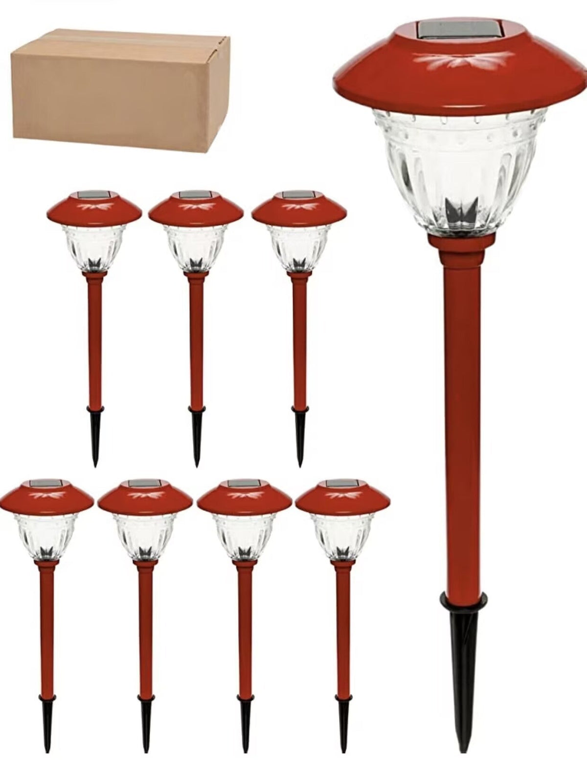 Zestaw ośmiu solarnych lamp ścieżkowych ze stali nierdzewnej