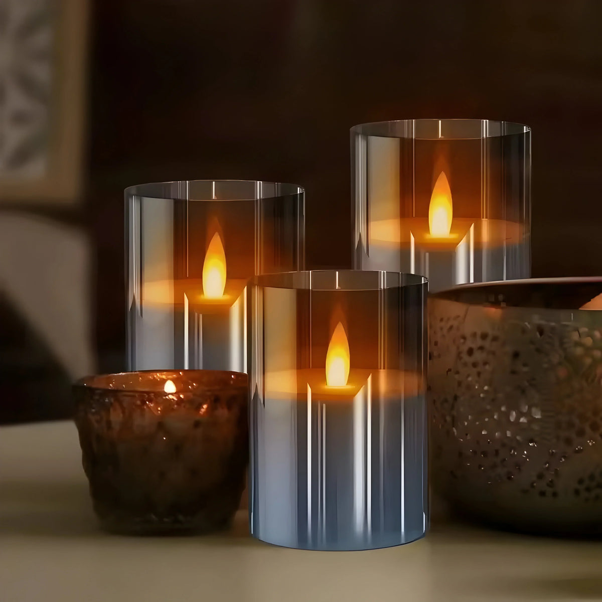 Elegancka lampa świecowa LED z efektem ciepłego płomienia
