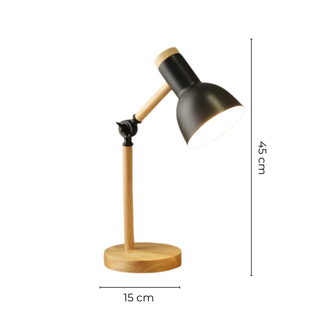 Regulowana lampa stołowa z drewna i metalu z nowoczesnym designem LED