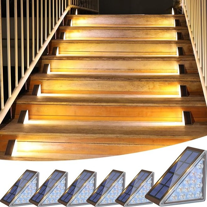 Solar-powered outdoor LED stair lighting