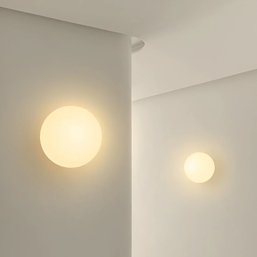 Minimalistyczny szklany kinkiet do łazienki z kulistym kloszem