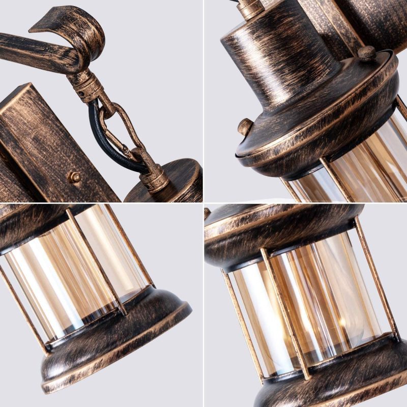Metalowa lampa ścienna wisząca z kloszem szklanym