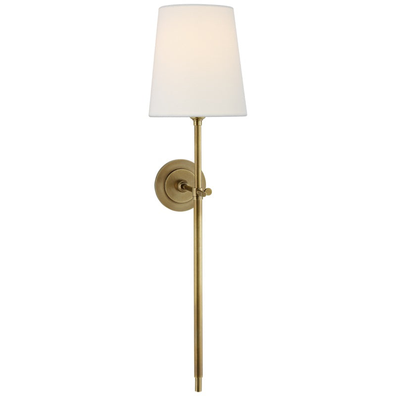 Wall lamp with fabric shade and metal arm