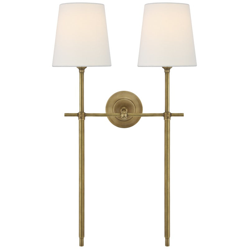 Wall lamp with fabric shade and metal arm