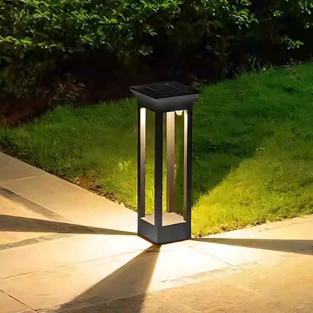 Zewnętrzna lampa stojąca z prostokątną otwartą ramą