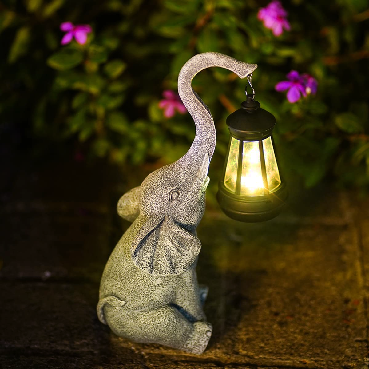 Lampe solaire de jardin en forme d’éléphant avec lumière décorative
