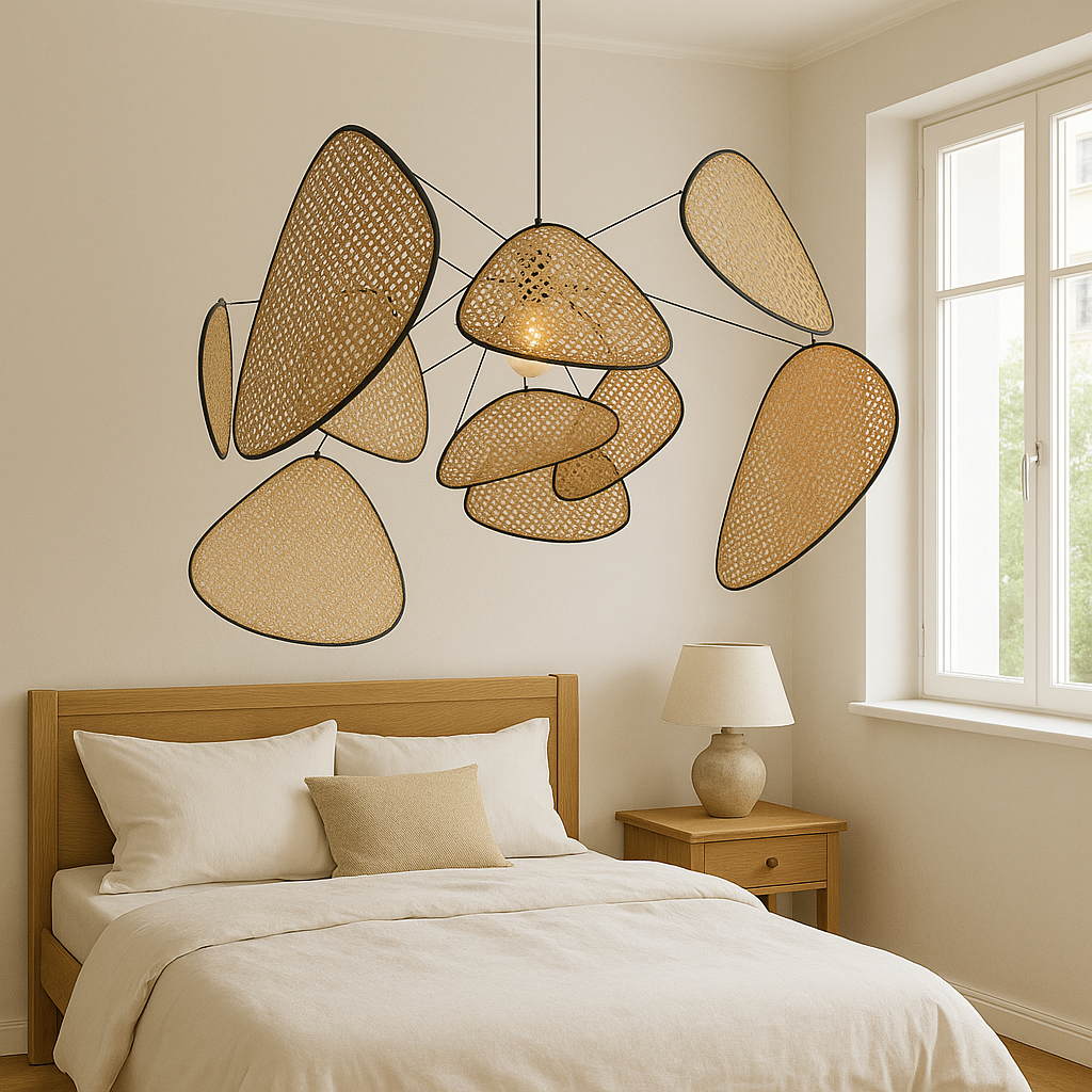 Minimalistyczna lampa wisząca z rattanu