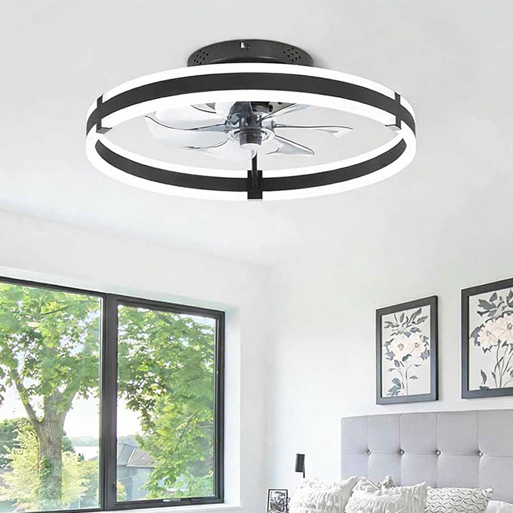 Okrągła lampa sufitowa LED z wentylatorem i podwójną ramą