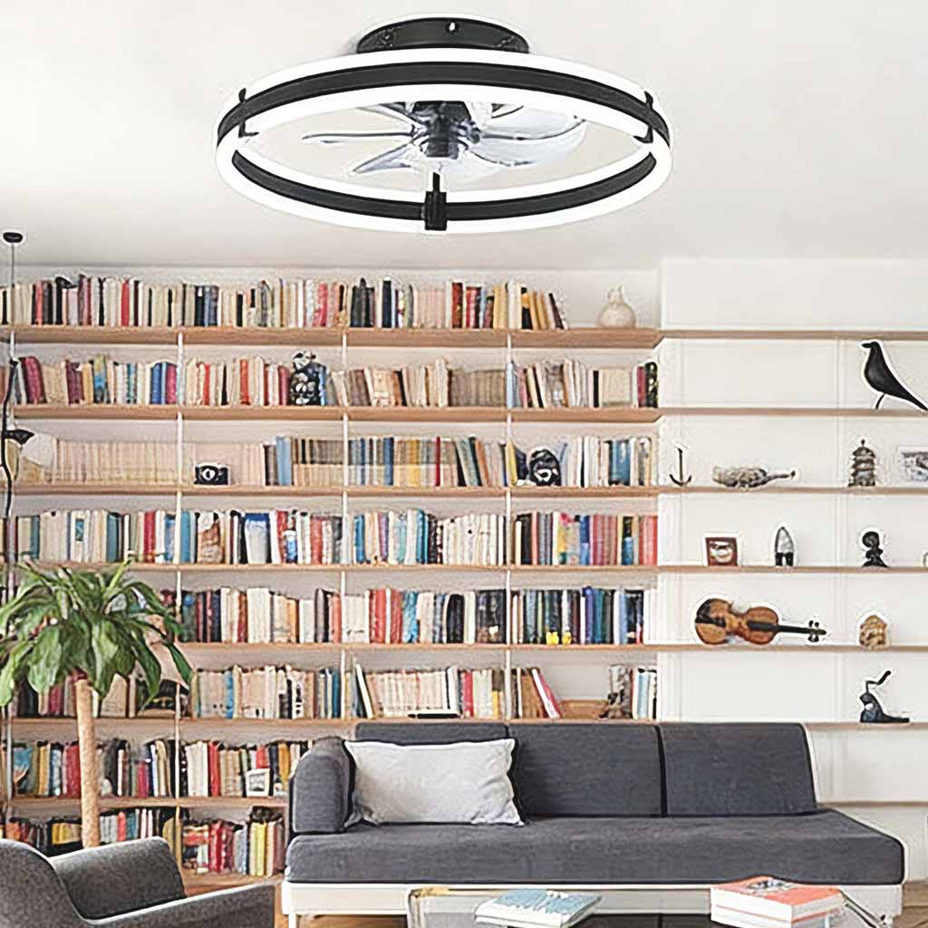 Okrągła lampa sufitowa LED z wentylatorem i podwójną ramą