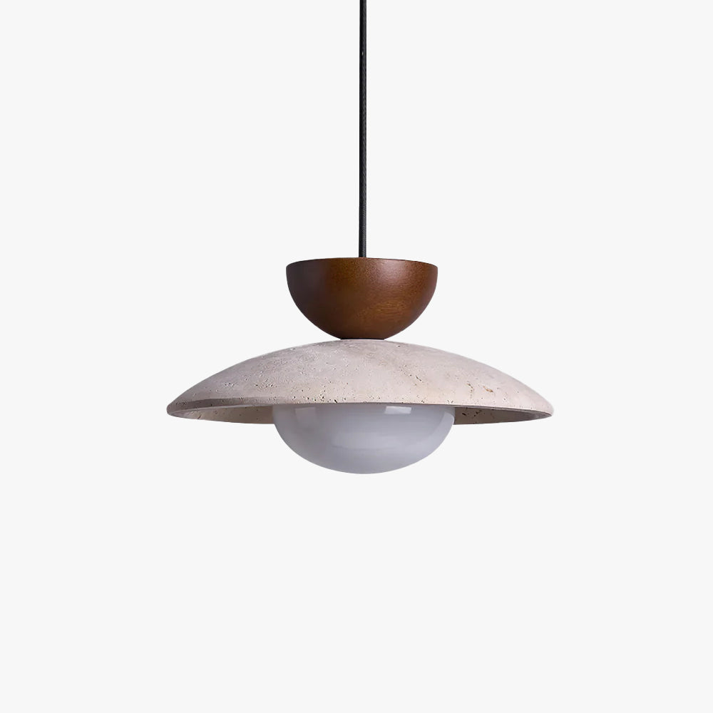 Lampa wisząca z trawertynu z kloszem