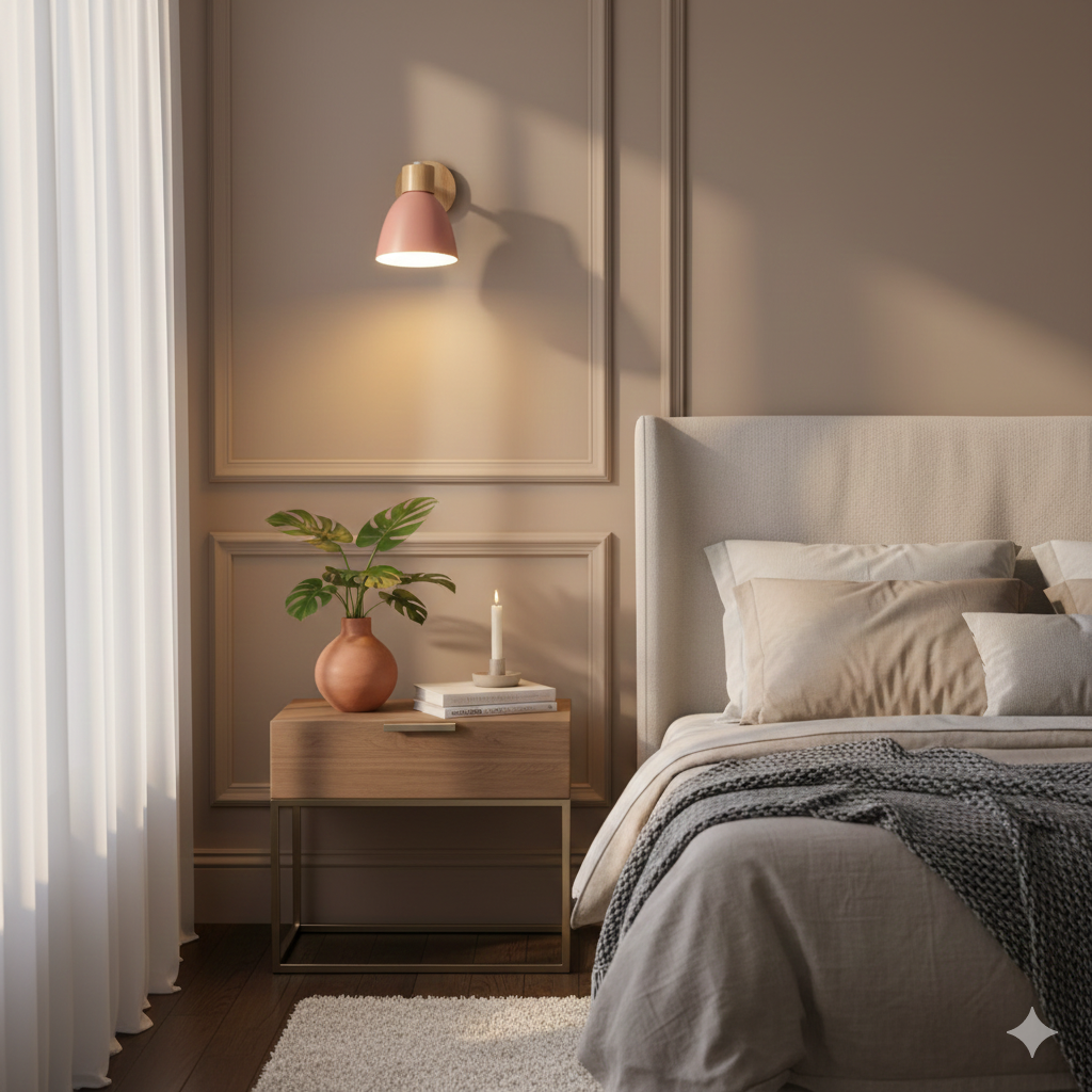 Wandlamp met schuin arm en conische kap