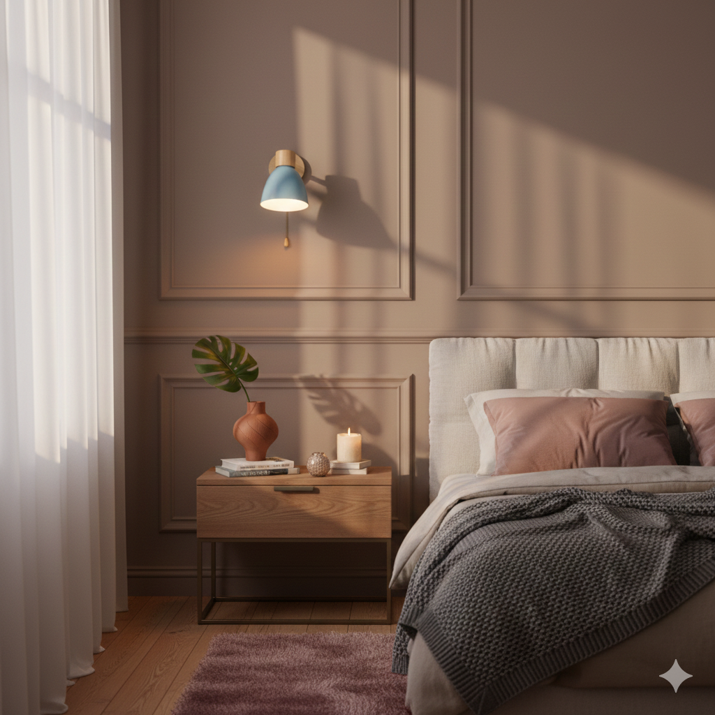 Wandlamp met schuin arm en conische kap