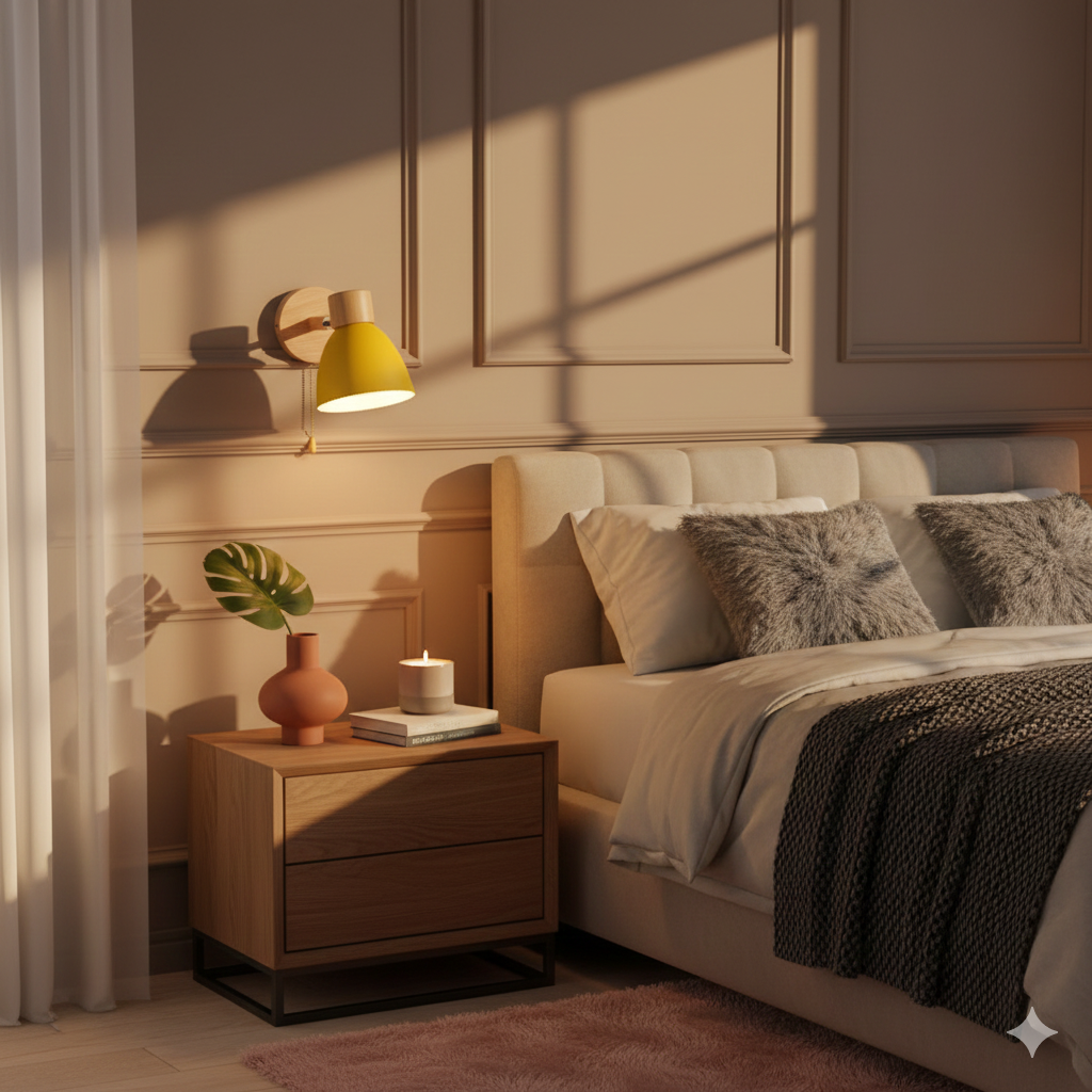 Wandlamp met schuin arm en conische kap