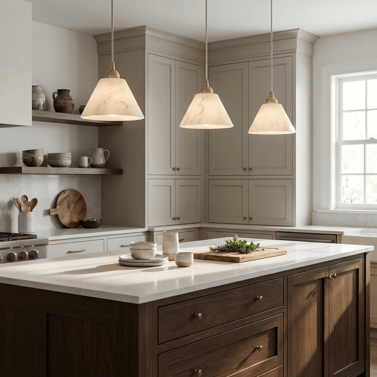 Conische hanglamp voor de hal met messingdetail