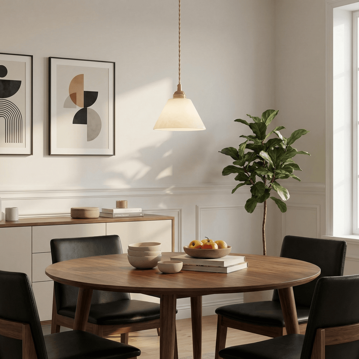 Conische hanglamp voor de hal met messingdetail