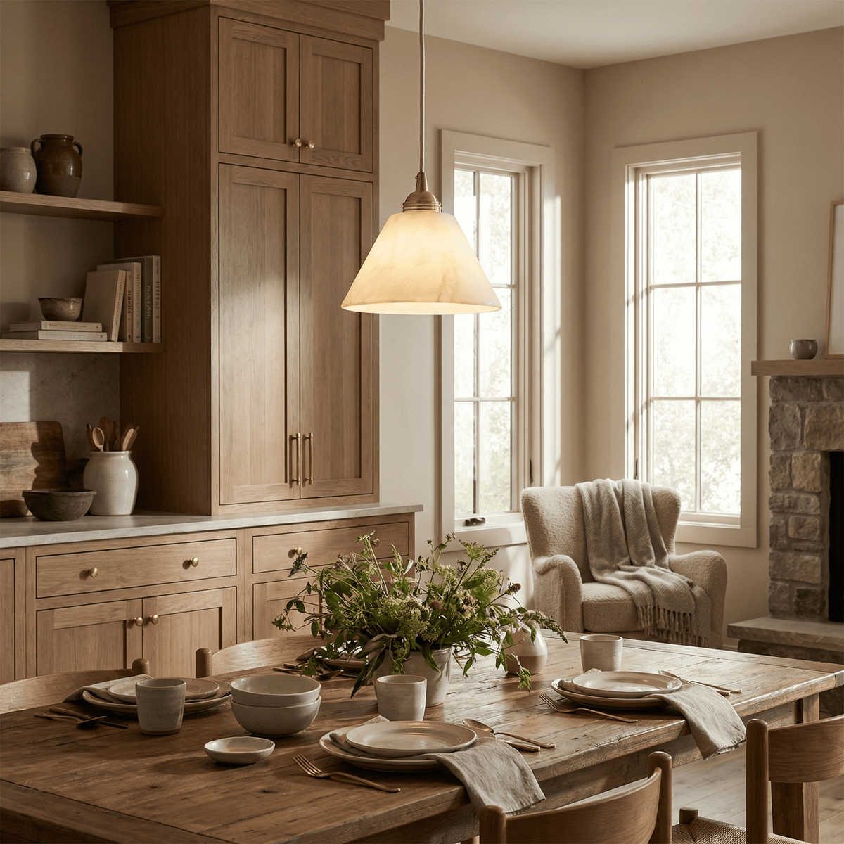 Conische hanglamp voor de hal met messingdetail