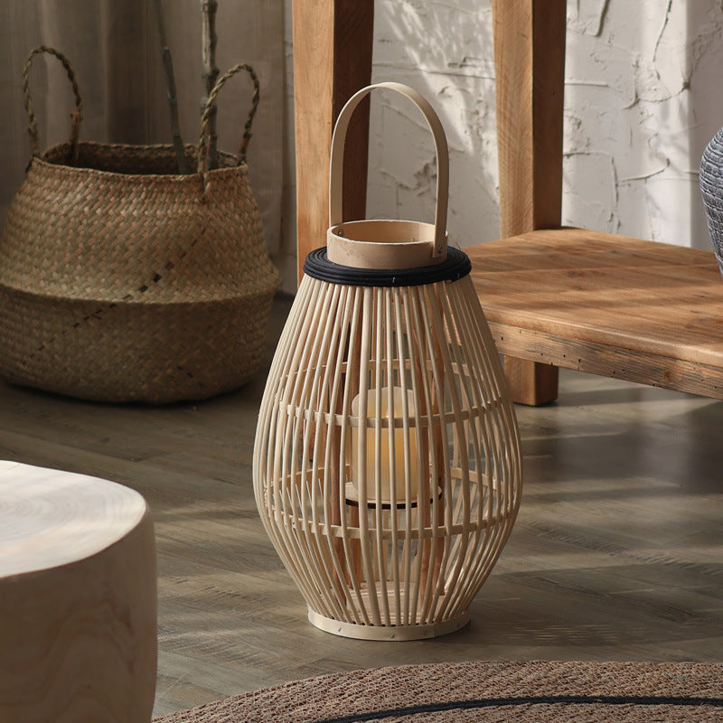Bamboe vloerlamp – lantaarn in kandelaarstijl