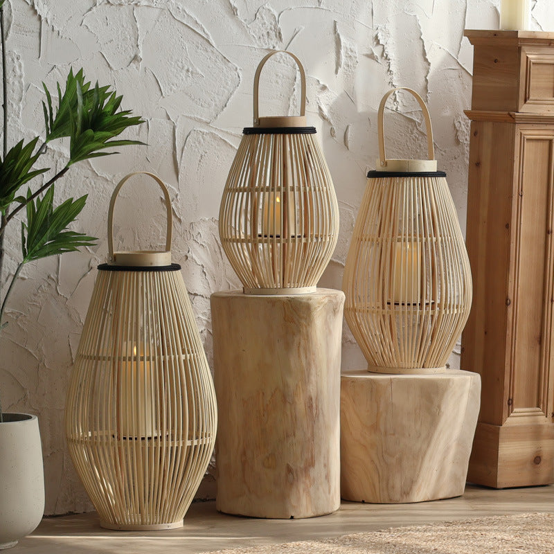 Bamboe vloerlamp – lantaarn in kandelaarstijl