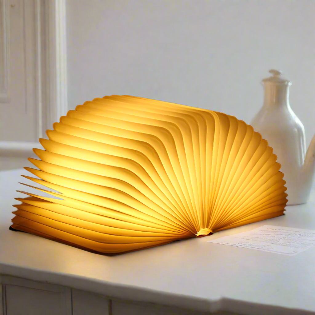 Table lamp shaped like a book with fold-out pages