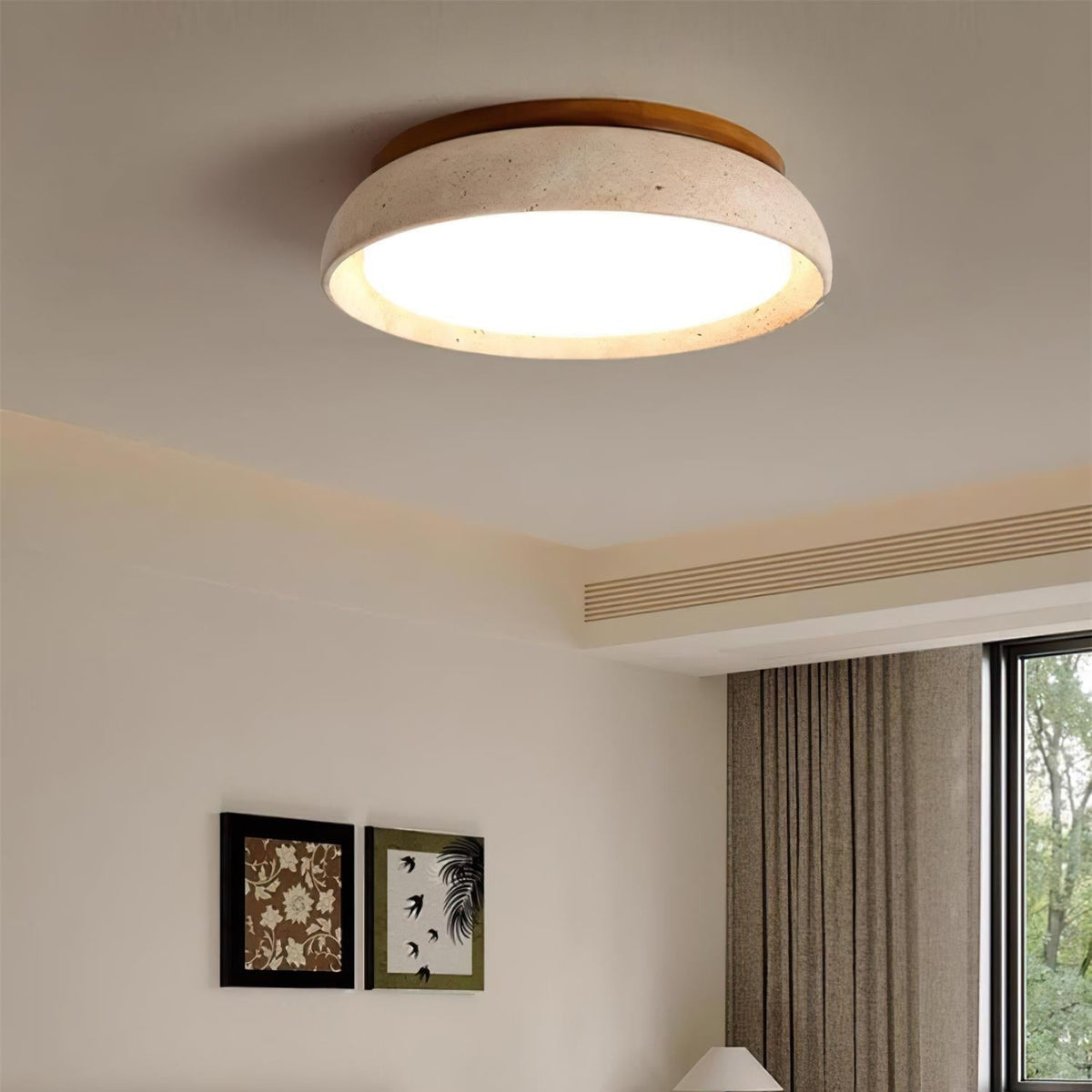 Ceiling lamp made of natural travertine
