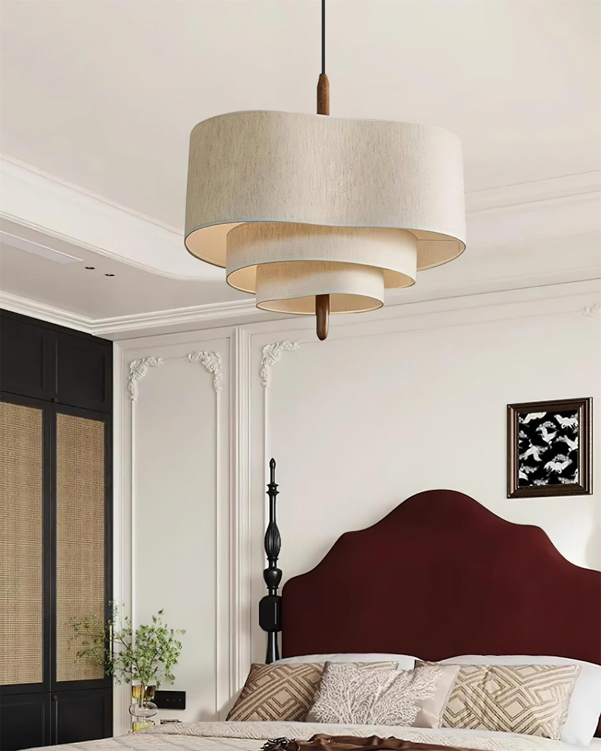 Layered round fabric hanging lamp