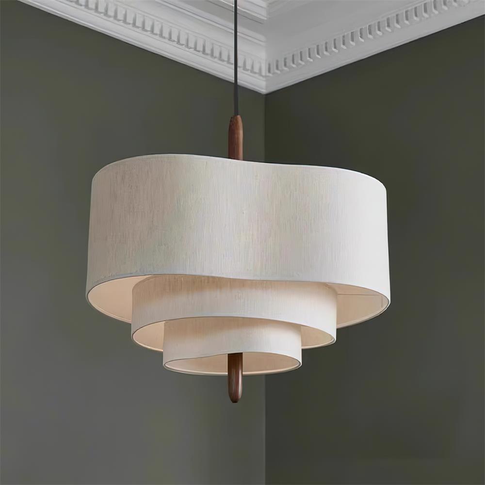 Layered round fabric hanging lamp